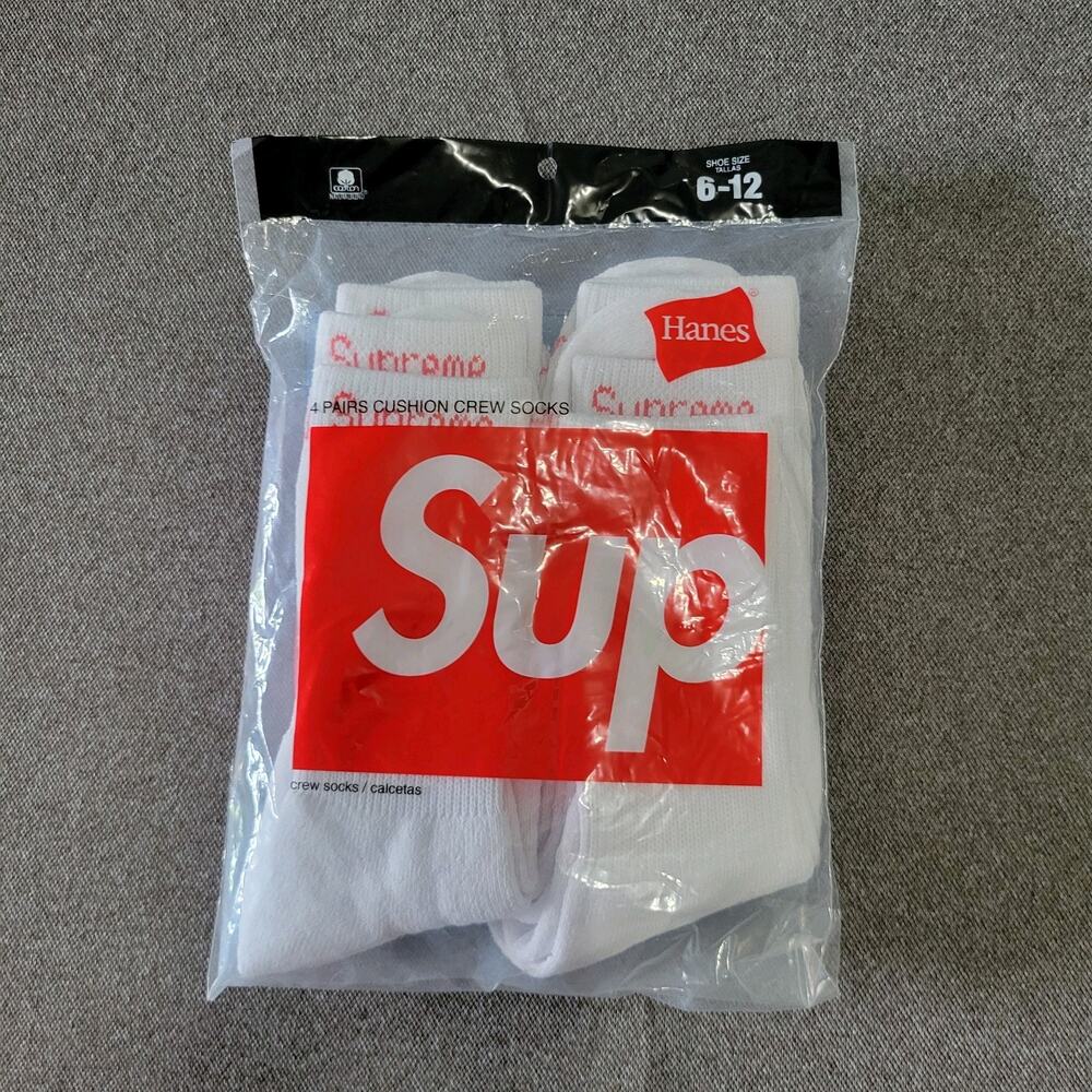 Hanes Supreme Crew Socks 4 Pack White 6-12